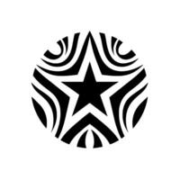 Concentric starburst a symmetrical featuring a black fivepointed star embraced by a circular pattern of black, white, and gray curved lines, on a white backdrop. vector