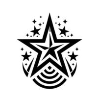 A bold black and white composition, featuring a layered star with supporting smaller stars and concentric arcs, creating a striking and dynamic visual. vector