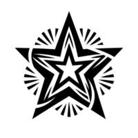 Bold black and white starburst tattoo featuring overlapping star shapes with concentric radiating lines on a pure white background. vector