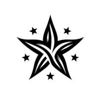 Intricate black and white starburst with central knotlike pattern and surrounding tiny stars, on white background. vector