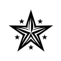 Striking black and white illustration of an intricate star motif, surrounded by smaller star shapes, set against a plain white backdrop. vector