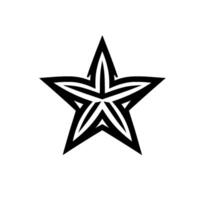 A bold, black star with intricate, stylized geometric patterns on a stark white background, showcasing clean lines and modern design. vector