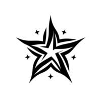 Bold black and white starburst abstract star tattoo with surrounding sparkling accents on white background. vector