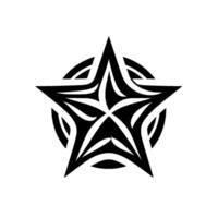 A stark black and white geometric featuring a stylized star overlayed upon a circular element, resembling a tribal pattern. vector