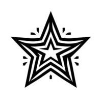 A bold, stylized black and white star featuring concentric striped outlines, radiating energy against a clean white backdrop, with decorative elements. vector