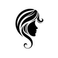 Elegant black silhouette of a woman with flowing hair, facing right, against a clean white background with a subtle shadow, minimalist design. vector