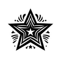 A symmetrical black and white star featuring layered pointed segments and radial accents, isolated on a white background, creating a modern aesthetic. vector