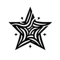 A bold, monochromatic star composed of flowing lines and curves, with four small diamond accents against a stark white backdrop. vector