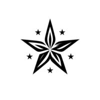 A stylized, black and white starburst featuring a large, ornate fivepointed star, surrounded by smaller stars on a plain white background. vector