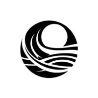 Abstract wave and moon design, featuring a circular composition with contrasting black and white elements, evoking tranquility. vector