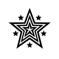 A concentric black and white star illustration featuring a central fivepointed star surrounded by multiple layered star shapes, with smaller satellite stars encircling the main design. vector