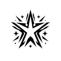 Bold, stylized black and white star with a sharp, modern design, featuring radiating lines and complementary smaller stars on a white background. vector