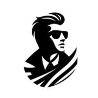 A stylized black and white silhouette of a man in sunglasses, exuding a cool, confident aura, with a modern, design. vector