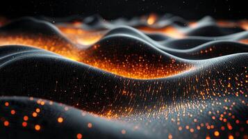 Futuristic network of glowing waves featuring complex math expressions and symbols representing AI, machine learning, and neural networks in a digital landscape photo