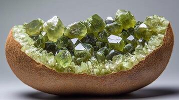 Unique green crystal formation inside an earthy matrix showcasing the stunning beauty of natural gemstones and their intricate structures photo