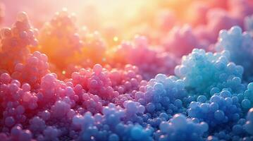 Colorful spheres create a mesmerizing texture and luminous background in a soft, dreamy setting during the golden hour photo