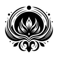 Intricate black and white floral mandala with a central lotuslike motif, enclosed within a circular frame, emphasizing symmetry. vector