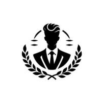 A sleek, minimalist of a suited man with stylish hair, enclosed within a laurel wreath, perfect for professional branding. vector