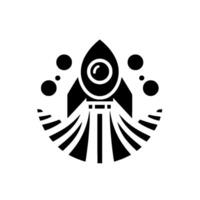 Stylized black and white rocketship with circular elements and geometric design, evoking space exploration and modernism. vector