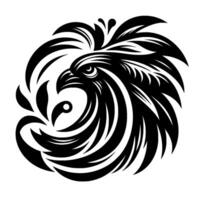 A bold, stylized black and white illustration of a majestic eagles head, its form flowing and dynamic, surrounded by flowing, elegant details. vector