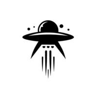 A stark, monochromatic illustration of a classic ufo, emitting downward beams against a pristine white backdrop, complete with floating orbs. vector
