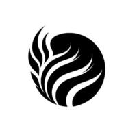 Abstract black and white emblem a stylized, circular featuring a leaflike arrangement alongside flowing, curved lines on a textured background. vector