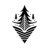 Abstract black and white a stylized evergreen tree emblem with geometric elements and minimalist aesthetic against a clean white backdrop. vector