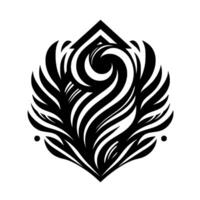 Black and white abstract featuring winglike forms enclosing a swirling center, geometric and organic elements. vector