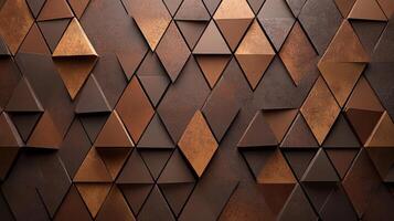 Dynamic geometric patterns create a striking textured wall design in rich tones of brown showcasing three-dimensional triangles photo