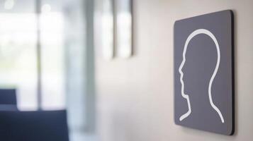 Sign indicating an area for quiet reflection in a modern building located in an urban environment, featuring a minimalist design with a human profile outline photo