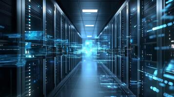 Futuristic data center showcases advanced network technology with sleek design and enhanced digital connectivity in a high tech environment photo