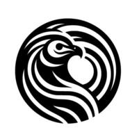 Striking black and white circular emblem a stylized eagle head with concentric, flowing, artistic lines. vector