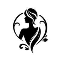 Elegant silhouette of a woman encircled by floral elements, rendered in black and white, representing femininity and nature. vector
