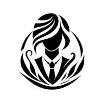 Elegant silhouette a stylized black and white illustration of a figure in a suit, surrounded by organic flowing elements, exuding sophistication and grace. vector