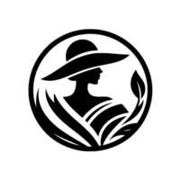 Elegant silhouette of a woman in a widebrimmed hat surrounded by foliage, encased in a circular frame, capturing a classic and sophisticated aesthetic. vector