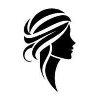Sleek silhouette womans profile with elegant hairstyle, black white minimalist on a clean white background. vector