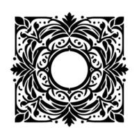 Intricate black and white floral mandala with circular center, symmetric, decorative, and ornamental in style. vector