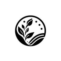 Elegant black and white circular with floral and organic elements depicting a budding plant within a symbolic landscape. vector
