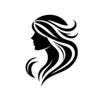 Elegant silhouette of a woman with flowing hair a minimalist and stylish black and white on a clean white background. vector