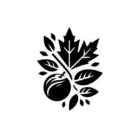 Stylized black and white apple and foliage arrangement in a minimalist with leafy elements, set against a clean white background vector