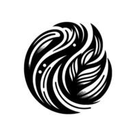 Intricate yinyanginspired black and white abstract composition with flowing lines and a leaf motif, set against a clean white background. vector