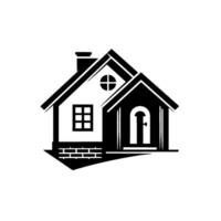 Modern minimalist house a monochromatic architectural illustration featuring geometric shapes, window, door, and chimney details, set against a clean white background. vector