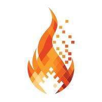 Stylized Fire Icon with Digital Pixels and Modern Design Elements vector
