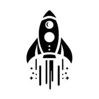 Bold black and white rocket silhouette taking off a minimalist depicting space exploration and adventure on a clean white background. vector