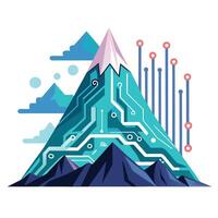 Modern Mountain Icon with Unique and Creative Digital Circuit Design vector