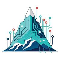 Stylized Mountain Icon with Digital Circuit and Modern Design Elements vector