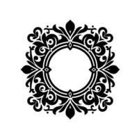 Ornate black and white circular frame with floral and geometric elements, isolated on white, perfect for and embellishment. vector