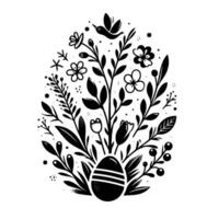 Elegant black and white easter egg composition a floral display with a bird, embodying spring, nature, and design. vector