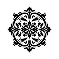 Intricate black and white circular mandala pattern featuring floral and geometric motifs on a clean white background. vector