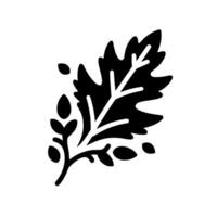 Artistic black and white botanical illustration of an oak leaf and accompanying plant elements against a clean white backdrop, creating a modern minimalist design. vector